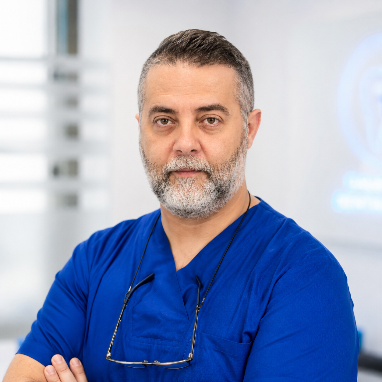Ritratto del Dr. Oresti Taci, fondatore e direttore medico di Galenus Dental Clinic