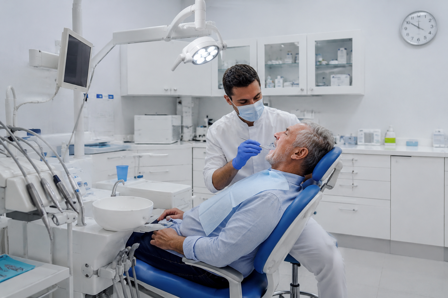 Dentista al lavoro su un paziente in uno studio dentistico in Albania